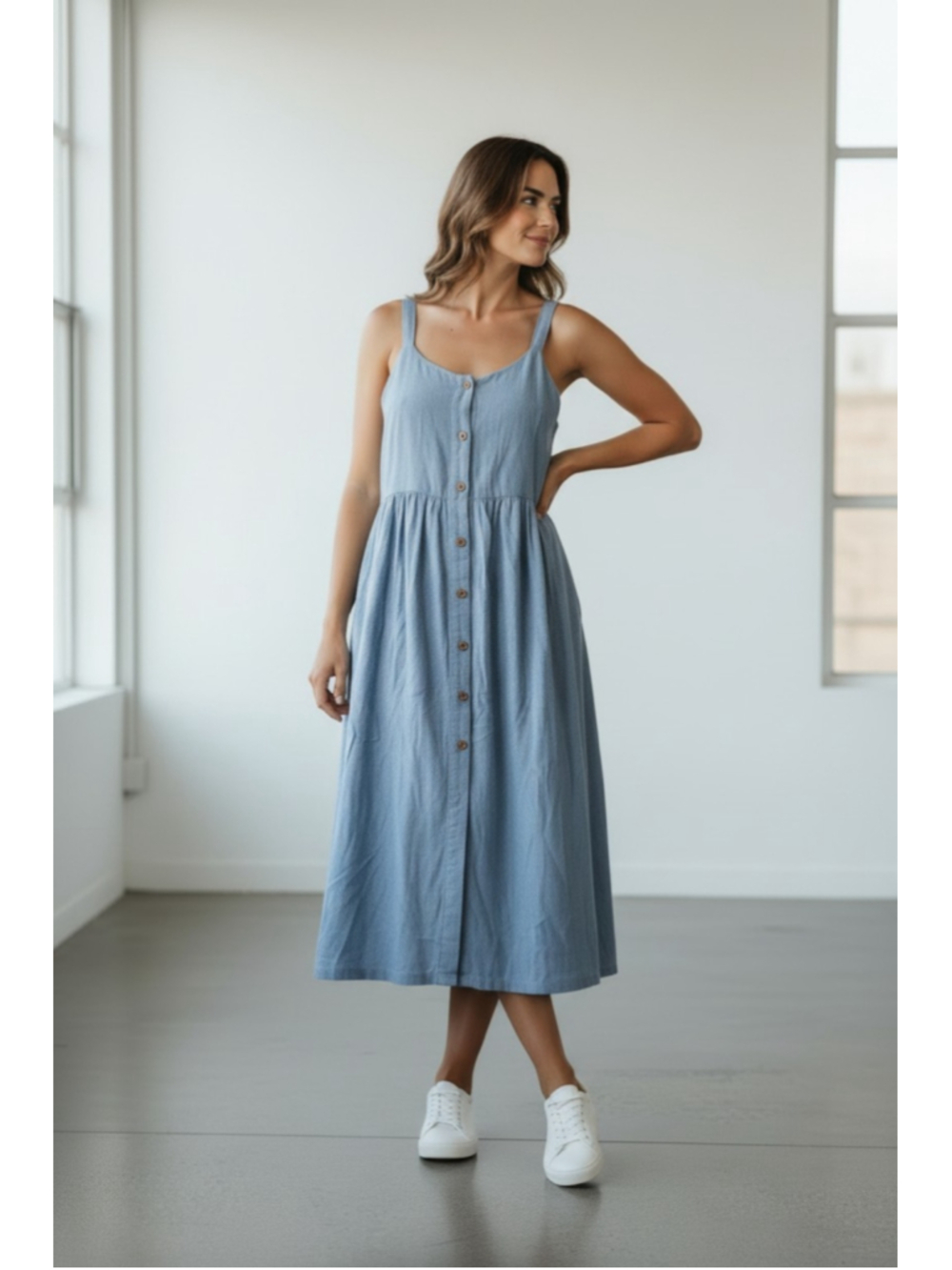 Patagonia Garden Island Chambray Hemp Lyocell Button Front Midi Dress NWT S
